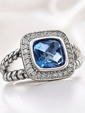 🌟Blue Cubic Zirconia Double Cable Style Blue Ice Ring Size 9.25